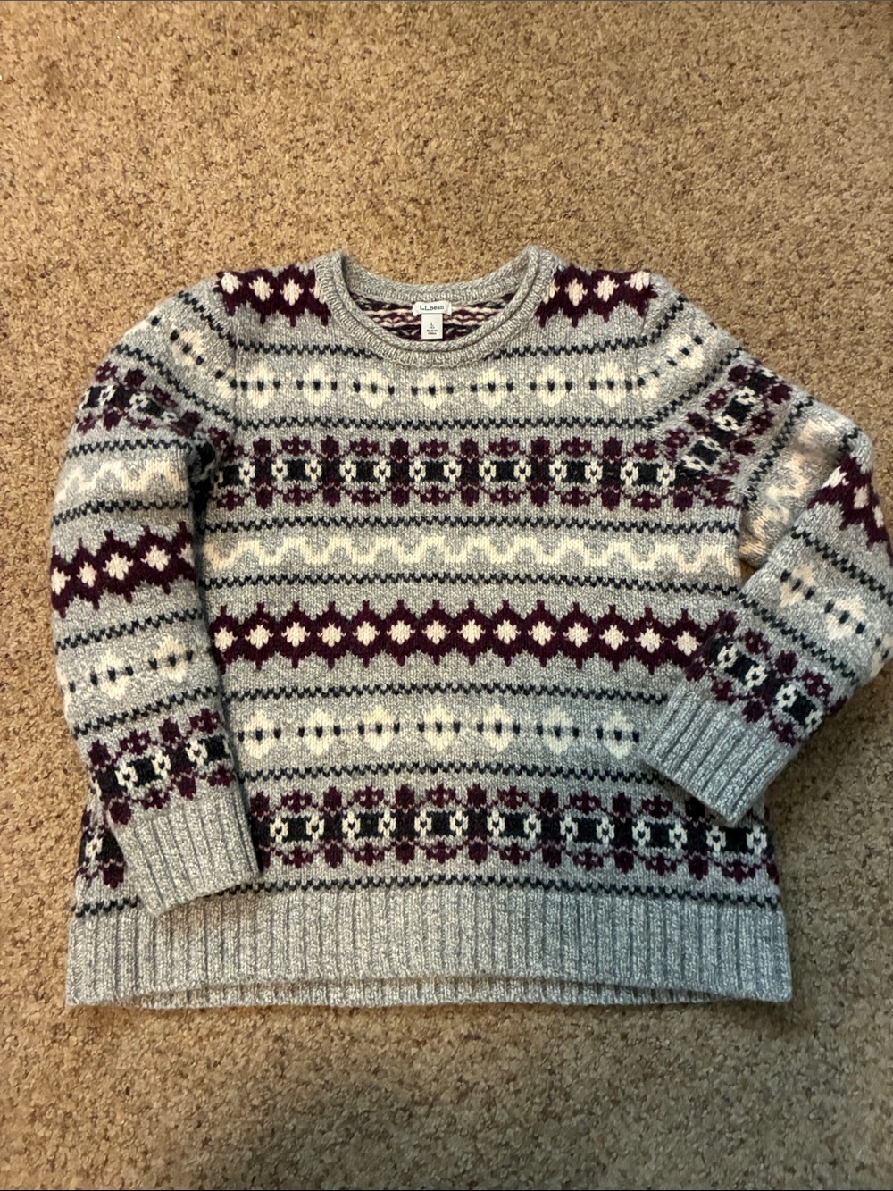 L.L. Bean Women’s Nordic Lamb’s Wool Fair Isle Sweater size L Petite vintage